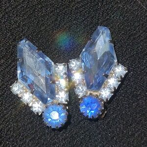 Vintage Blue Rhinestone Clip-On Earrings